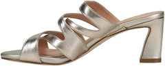Cole Haan Alyse Gold Leather Round Open Toe Slip On Strappy Block Heeled Sandals
