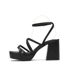 Maqiyike Women's Platform Black High Heel Sandals Lace Up Chunky Heel Sandals 9