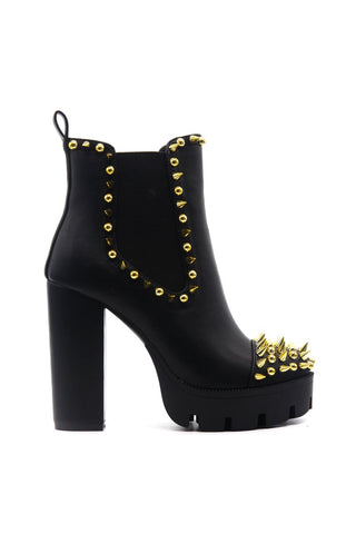 Cape Robbin Jagged Chunky Heel Spike Embellished Platform Chelsea Bootie Black