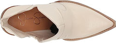 Jessica Simpson Leeshi Chalk Pull On Almond Toe Stacked High Heel Ankle Boots