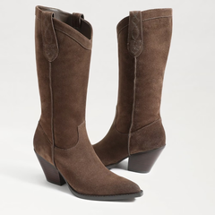Sam Edelman Jamie Olive Taupe Side Zipper Pointed Toe Block Heel Western Boots