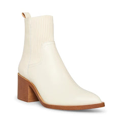 Steve Madden Abriel Bone White Leather Pointed Toe Pull On Western Bootie Boot