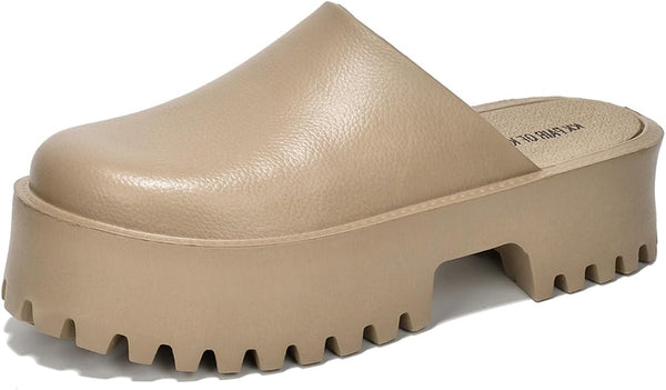 KK PAIR OF KINGS Heights Taupe Fashion Slip On Non-Slip Mule Clog Platform Sandals