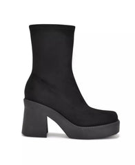 Nine West Gerri2 Black1 Suede Chunky Block Heel Squared Toe Ankle Platform Boots