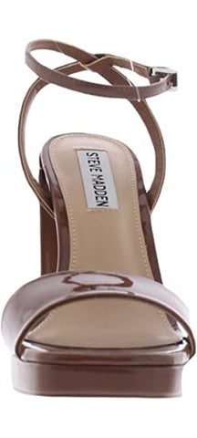 Steve Madden Camaron Dark Cognac Ankle Strap Squared Open Toe Platform Sandals