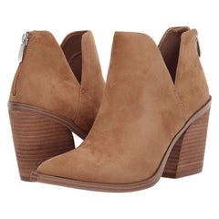 FISACE Womens Pointed Toe Stacked Mid Heel Ankle Boots V Cut Back Zipper Booties 8