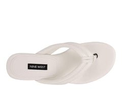 Nine West Newya White Slip On Rounded Open Toe Thong Mule Platform Wedge Sandal