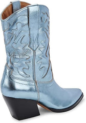 Dolce Vita Landen Electric Blue Leather Pull On Stacked Block Heel Western Boots