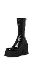 Steve Madden Arrow Black Leather Rounded Toe Chunky Heeled Platform Fashion Boot