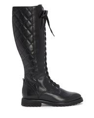 Vince Camuto Vicintia Black Lace Up Quilted Knee High Moto Combat Riding Boot