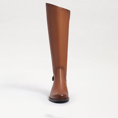 Sam Edelman Mikala Whiskey Block Heel Rounded Toe Zipper Leather Knee High Boots