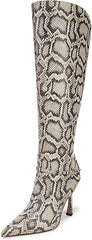 Sam Edelman Elia Roccia Python Wide Calf Pointed Toe Stiletto Heeled Tall Boots
