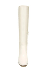 Sam Edelman Leigh 3 Ivory Leather Pointed Toe Spooled Heel Knee High Boots