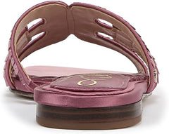 Sam Edelman Bay Elderberry Sequin Round Open Toe Slip On Leather Strap Sandals