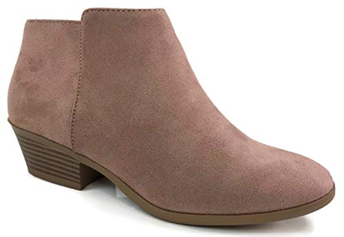 Soda Mug Women's Western Inside Zipper Stacked Heel Ankle Booties Blush