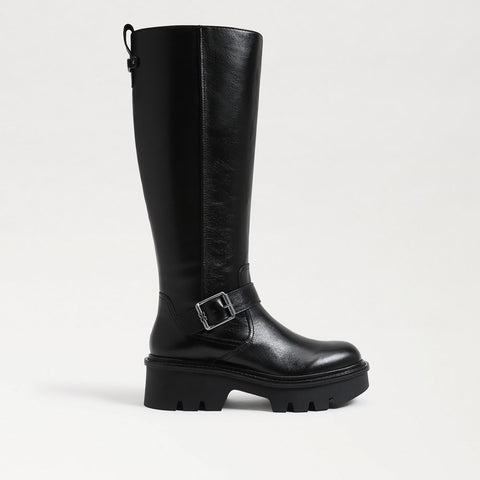 Sam Edelman Carter Black Leather Buckle Detailed Chunky Heel Knee High Boots