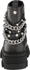 Nine West Cearlz3 Black Leather Zip Closure Chain Detailed Leather Ankle Boots