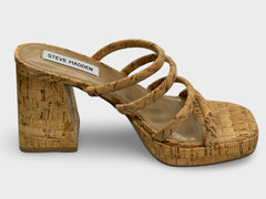 Steve Madden Observe Natural Fashion Slip On Platform High Block Heeled Sandals