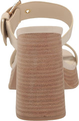 Dolce Vita Landry Ivory Nubuck Slip On Squared Toe Stacked Block Heeled Sandals