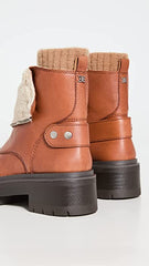 Sam Edelman Linds Brown Leather Chunky Heel Rounded Toe Zipper Ankle Boots