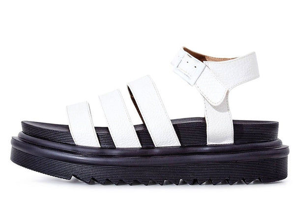 Lemonade Clueless White Strappy Ankle Buckle Cushioned Platform Wedge Sandals