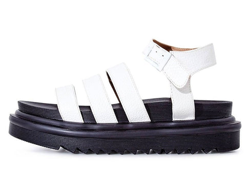 Lemonade Clueless White Strappy Ankle Buckle Cushioned Platform Wedge Sandals