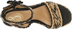 Sam Edelman Iliana Black/Natural Raffia Ankle Strap Open Toe Block Heeled Sandals