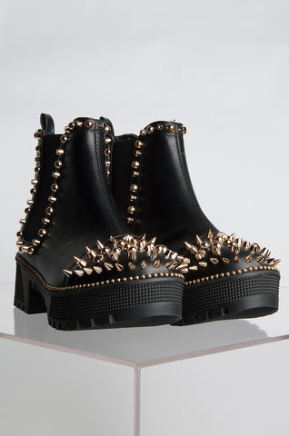 Cape Robbin Spiky Rager Black Vegan Leather Gold Spike Platform Chelsea Boot