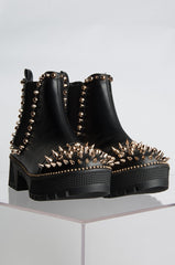 Cape Robbin Spiky Rager Black Vegan Leather Gold Spike Platform Chelsea Boot