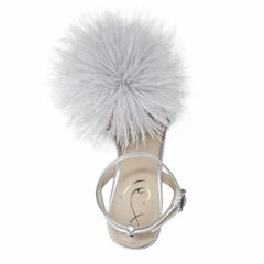Sam Edelman Leon Silver Feather Pom Pom Detail Ankle Strap High Heel Sandals