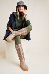 Kelsi Dagger Jagger Taupe Knee High Clog Wood Heel Wedge Round Toe Leather Boot