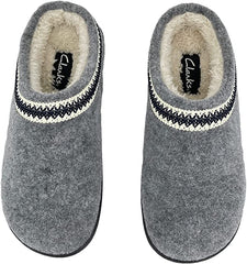 Clarks Indoor and Outdoor Light Grey Slipper Cozy Wool Mule Slip-On Fur Lined Clogs