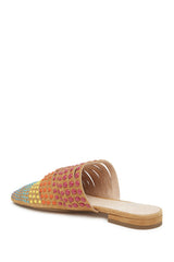 Cecelia New York Potz Pointed Toe Tan Multi Color Strappy Leather Mules Slides