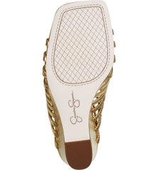 Jessica Simpson Arriya Gold Open Toe Strappy Silhouette Slip On Wedge Sandals