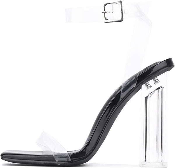 Cape Robbin Maria-2 Lucite Clear Strappy Block High Heel Open Peep Toe Sandals
