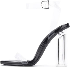 Cape Robbin Maria-2 Lucite Clear Strappy Block High Heel Open Peep Toe Sandals