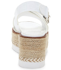 Vince Camuto Marietten White Croco Leather Cross Strap Platform Wedge Espadrilles