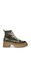 Steve Madden Sabri Lace-Up Chunky Heeled Platform Combat Ankle Boots CAMO CANVAS