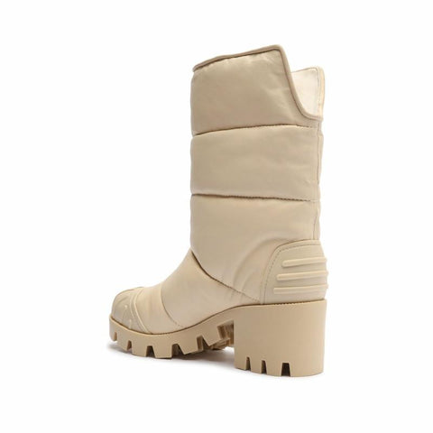 Schutz Eugenia Eggshell Nappa Pull On Rounded Toe Chunky Heel Ankle Combat Boots