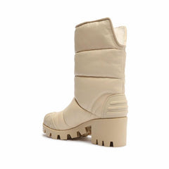 Schutz Eugenia Eggshell Nappa Pull On Rounded Toe Chunky Heel Ankle Combat Boots