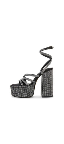 Steve Madden Cocktails Black Rhinestone Strappy Open Toe Block Heeled Sandals