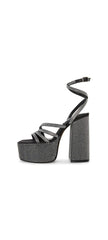 Steve Madden Cocktails Black Rhinestone Strappy Open Toe Block Heeled Sandals