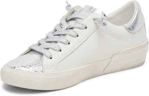 Dolce Vita Zina White/Silver Recycled Leather Lace Up Low Top Fashion Sneakers