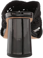 Dolce Vita Patch Black Woven Slip On Squared Open Toe Block Heeled Sandals