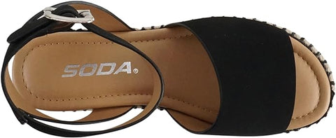 Soda Topic Blk Nbpu (Whipped Stitch) Espadrille Ankle Strap Platform Heel Sandal