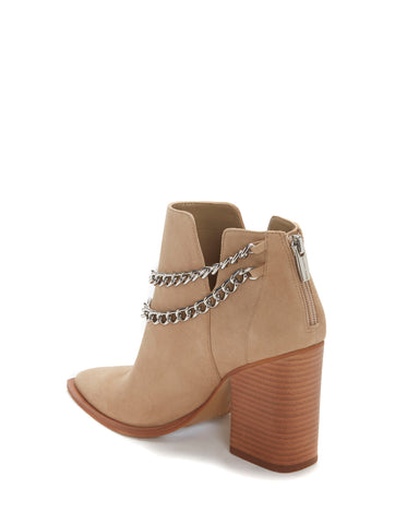 Vince Camuto Gallzy Tortilla Nude Leather Pointed toe Double Chain Ankle Booties