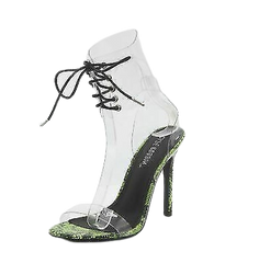 Cape Robbin Passion Yellow Neon Transparent Clear Lace Up High Heel Pump Sandals