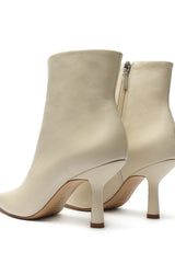 Schutz Tarah Eggshell Side Zipper Pointed Toe Stilleto Kitten Heel Ankle Boots