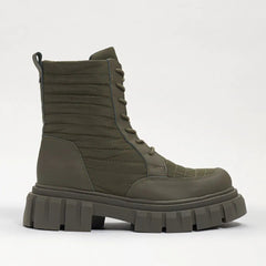 Sam Edelman Olympia Olive Chunky Lug Sole Lace Up Rounded Toe Ankle Combat Boots