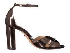 Schutz Alzira Bronze Patent Leather Open Toe Wrapped Heel Pump Sandal